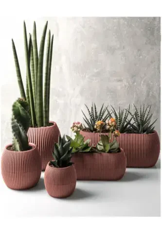 Ev Dekorasyonu Karasu Dekoratif Ve Modern Mercan Saksı Seti 5 Parça-SOFT PEMBE - 5