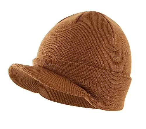 Home Prefer Men's Winter Beanie Hat with Brim Warm Double Knit Cuff Beanie Cap Watch Radar Hat - 1