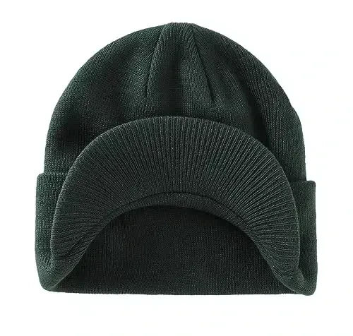 Home Prefer Men's Winter Beanie Hat with Brim Warm Double Knit Cuff Beanie Cap Watch Radar Hat - 2