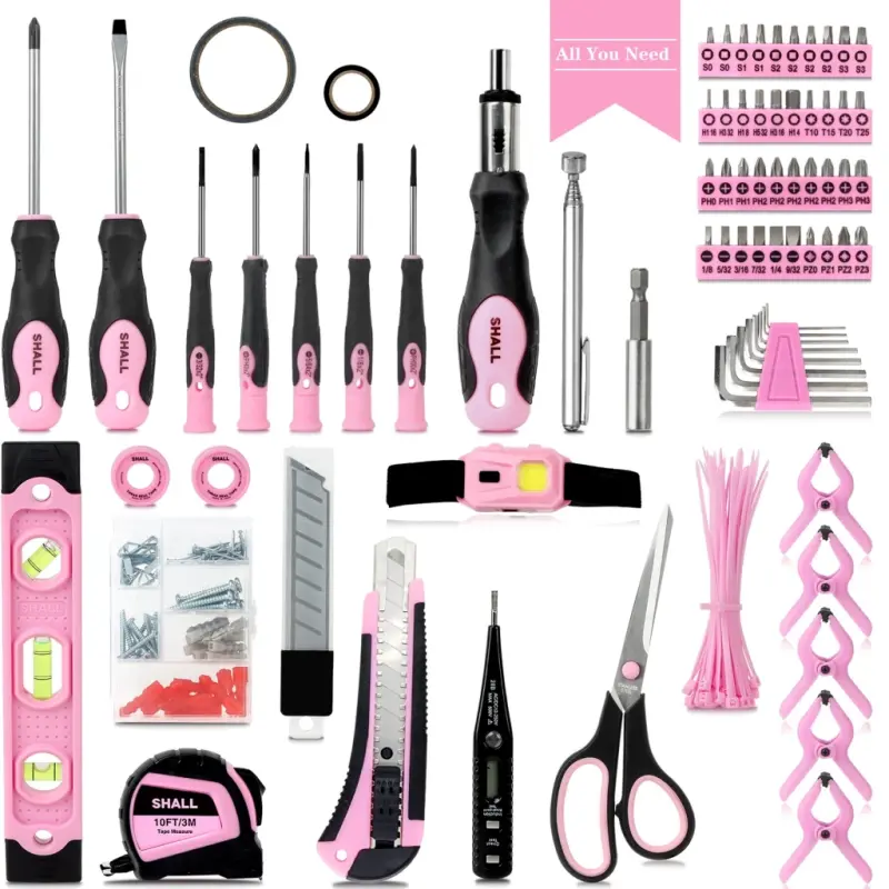SHALL 246-Piece Pink Tool Set for Home, Pink Tool Sets for Women with Large Tool Bag Organizer - 3