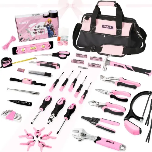 SHALL 246-Piece Pink Tool Set for Home, Pink Tool Sets for Women with Large Tool Bag Organizer - 7