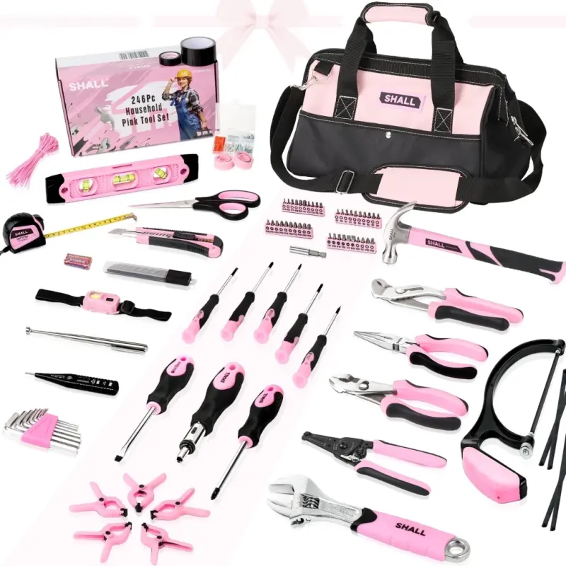 SHALL 246-Piece Pink Tool Set for Home, Pink Tool Sets for Women with Large Tool Bag Organizer - 7