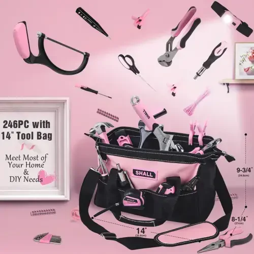 SHALL 246-Piece Pink Tool Set for Home, Pink Tool Sets for Women with Large Tool Bag Organizer - SHALL (1)