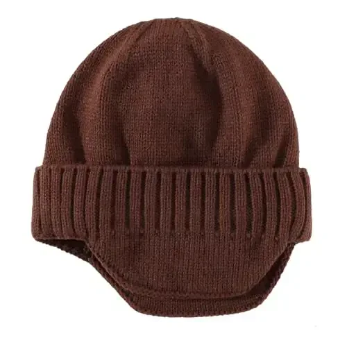 Home Prefer Mens Winter Hat Knit Earflap Hat Stocking Caps with Ears Beanie Hat - HOME (1)