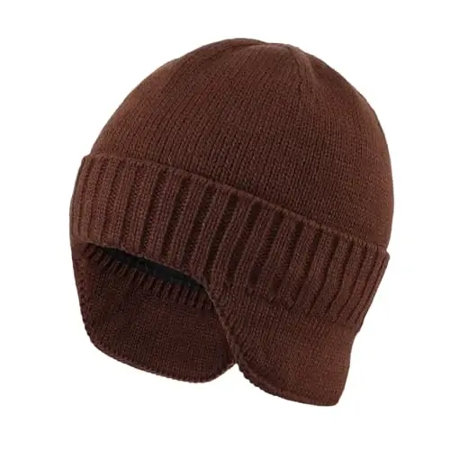 Home Prefer Mens Winter Hat Knit Earflap Hat Stocking Caps with Ears Beanie Hat - 1