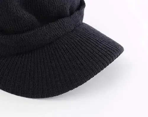 Home Prefer Men's Winter Beanie Hat with Brim Warm Double Knit Cuff Beanie Cap Watch Radar Hat - 4