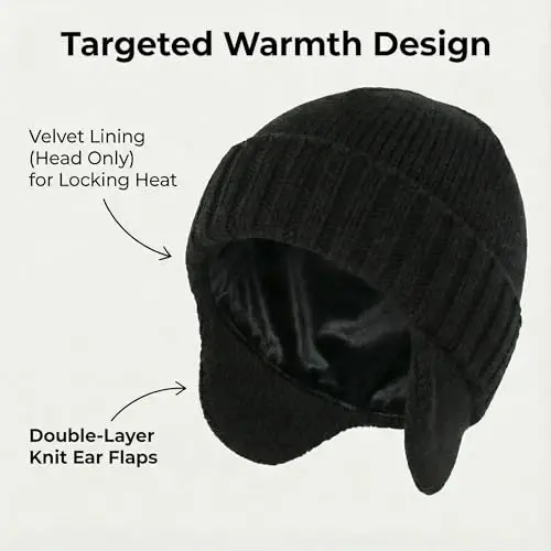Home Prefer Mens Winter Hat Knit Earflap Hat Stocking Caps with Ears Beanie Hat - 1
