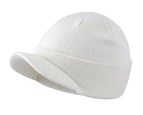 Home Prefer Men's Winter Beanie Hat with Brim Warm Double Knit Cuff Beanie Cap Watch Radar Hat - 1