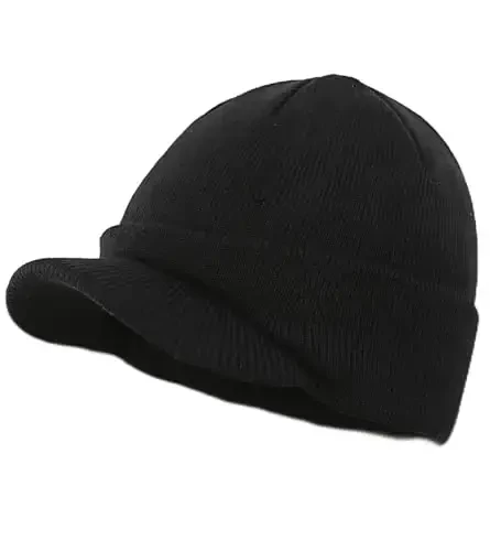 Home Prefer Men's Winter Beanie Hat with Brim Warm Double Knit Cuff Beanie Cap Watch Radar Hat - 5