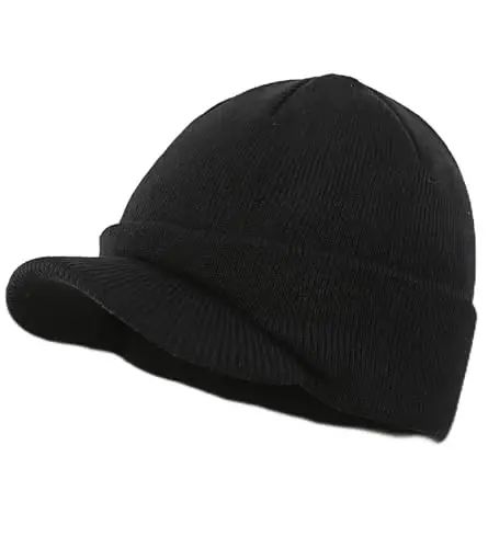 Home Prefer Men's Winter Beanie Hat with Brim Warm Double Knit Cuff Beanie Cap Watch Radar Hat - 5
