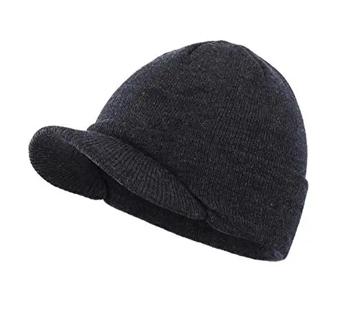 Home Prefer Men's Winter Beanie Hat with Brim Warm Double Knit Cuff Beanie Cap Watch Radar Hat - 1