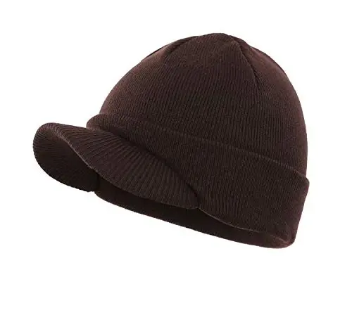 Home Prefer Men's Winter Beanie Hat with Brim Warm Double Knit Cuff Beanie Cap Watch Radar Hat - 1