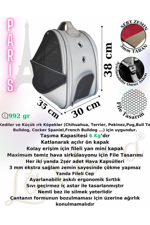 Evcil Hayvan Fileli Sırt Taşıma Çantası Paris Kırmızı-Kırmızı - 2