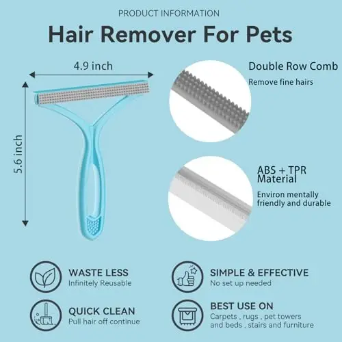 Pet Hair Remover, Dog and Cat Hair Remover, Wool Hair Remover, Carpet Rake for Pet Hair Removal, Carpet Rake, Pile Brush, Hand Shaver for Carpets, Car Cushions, Sofas, Pet Beds, Furniture & Rug - 3