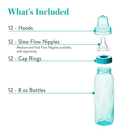 Evenflo Feeding Baby Bottles, Standard Neck, 8 Ounce | Tinted Plastic | Pink/Lavender/Teal | Pack of 36 - 3