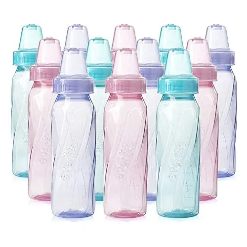 Evenflo Classic rangli plastik standart bo'yinli chaqaloqlar uchun shishalar, pushti/lavanda/moviy, 8 untsiya (12 ta) 