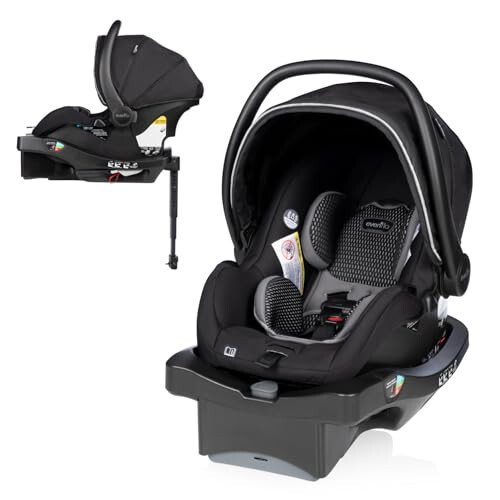 Evenflo LiteMax DLX Infant Car Seat with FreeFlow Fabric, SafeZone and Load Leg Base Black - 1