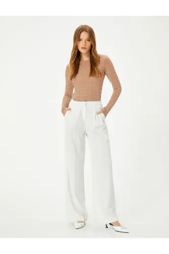 Evening Blouse with Stone and Pearl Detail, Long Sleeved, Crew Neck - KOTON (1)