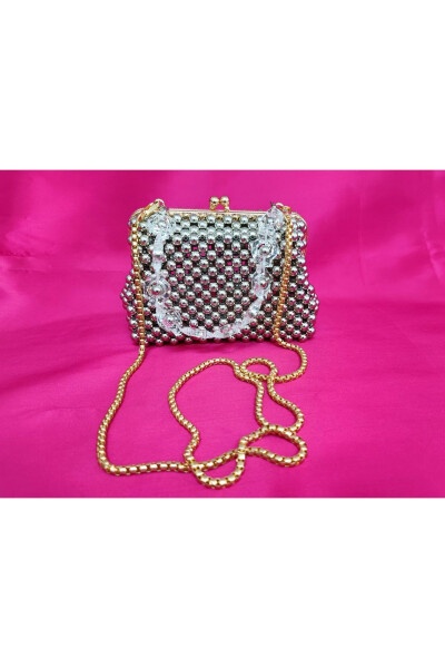 Evening, Bridal, Night, Daily Silver Metal Beaded Bag - 3