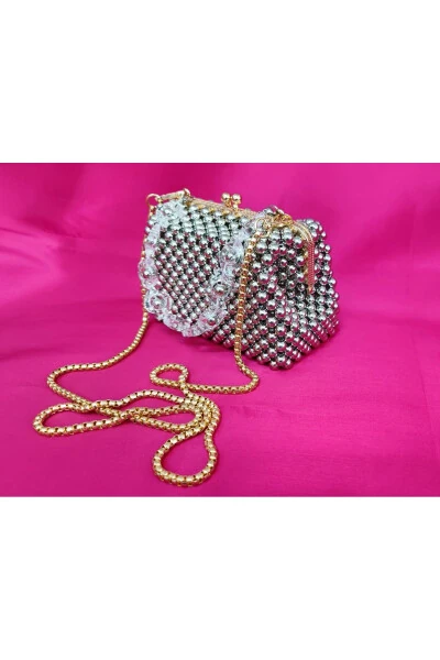 Evening, Bridal, Night, Daily Silver Metal Beaded Bag - Modazone