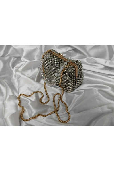 Evening, Bridal, Night, Daily Silver Metal Beaded Bag - Modazone (1)