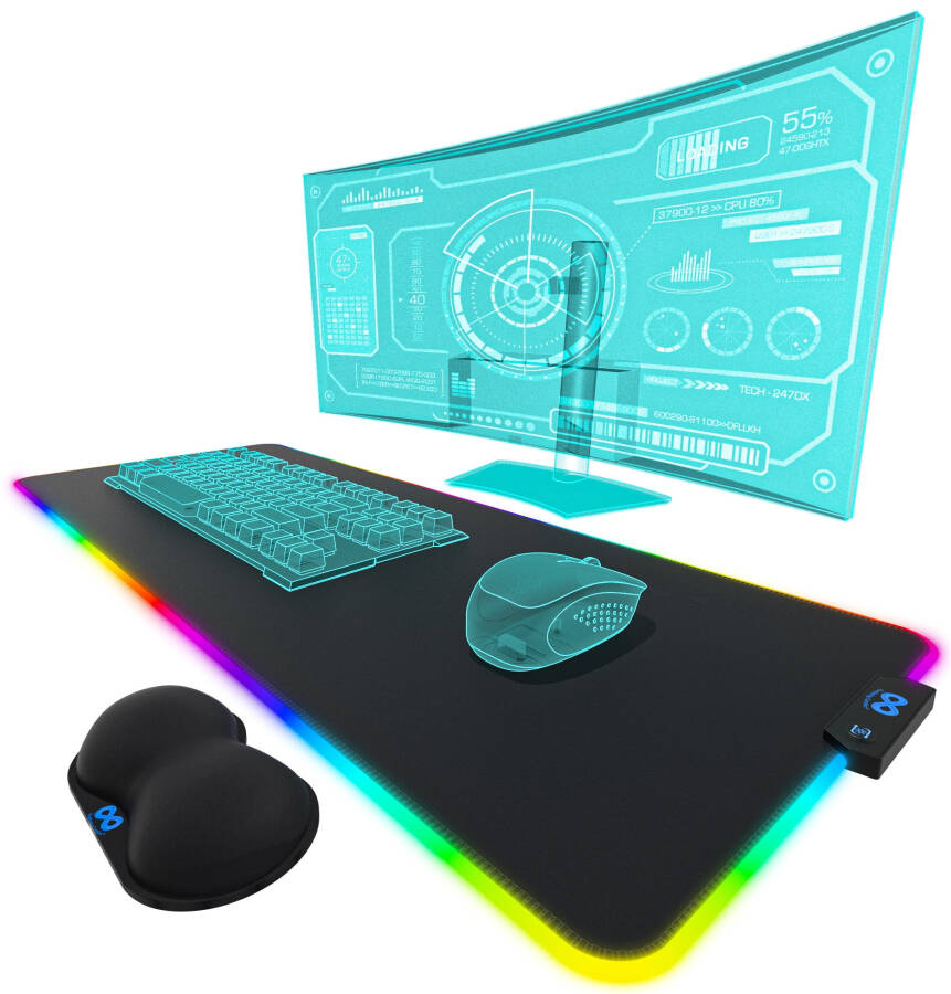 Everlasting Comfort Gaming Mouse Pad - Large Oversized Mouse Pad with Wrist Support, 14 Color Modes, Waterproof Gaming Accessories (Black) - 10