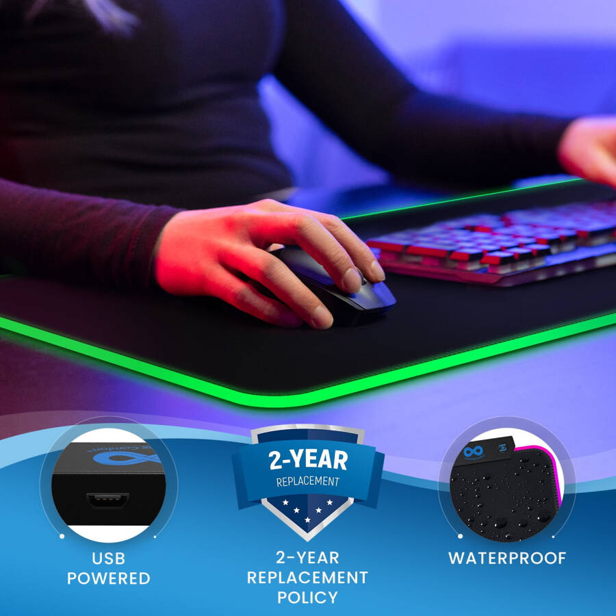 Everlasting Comfort Gaming Mouse Pad - Large Oversized Mouse Pad with Wrist Support, 14 Color Modes, Waterproof Gaming Accessories (Black) - 13