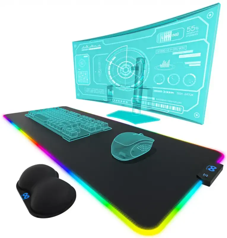 Everlasting Comfort Gaming Mouse Pad - Large Oversized Mouse Pad with Wrist Support, 14 Color Modes, Waterproof Gaming Accessories (Black)- - EVERLASTING COMFORT