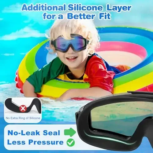 EverSport 2 Pack Kids Swim Goggles Age 8-16 Extra Silicone Layer, Swimming Goggles for kids Teen Youth Children Boys Girls - 7