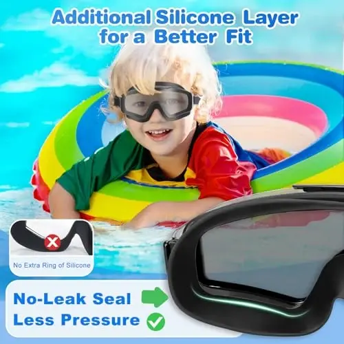 EverSport 2 Pack Kids Swim Goggles Age 8-16 Extra Silicone Layer, Swimming Goggles for kids Teen Youth Children Boys Girls - 2