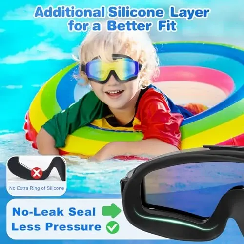 EverSport 2 Pack Kids Swim Goggles Age 8-16 Extra Silicone Layer, Swimming Goggles for kids Teen Youth Children Boys Girls - 2