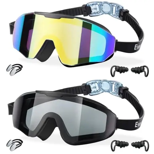 EverSport 2 Pack Kids Swim Goggles Age 8-16 Extra Silicone Layer, Swimming Goggles for kids Teen Youth Children Boys Girls - 1