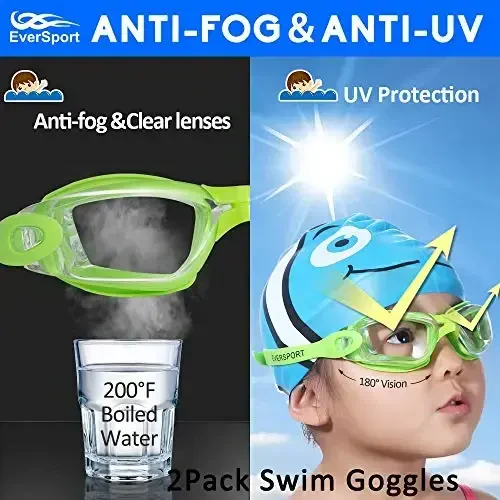 EverSport Kids Swim Goggles, Pack of 2 Swimming Goggles for Children Teens, Anti-Fog Anti-UV Youth Swim Glasses for Age4-16 - 3