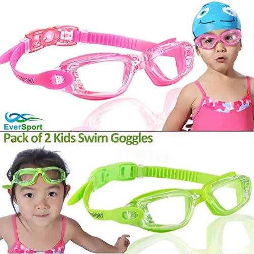 EverSport Kids Swim Goggles, Pack of 2 Swimming Goggles for Children Teens, Anti-Fog Anti-UV Youth Swim Glasses for Age4-16 - Modazone (1)