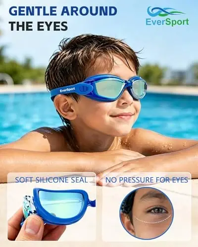 EverSport Kids Swim Goggles, Pack of 2 Swimming Goggles for Children Teens, Anti-Fog Anti-UV Youth Swim Glasses for Age4-16 - EVERSPORT
