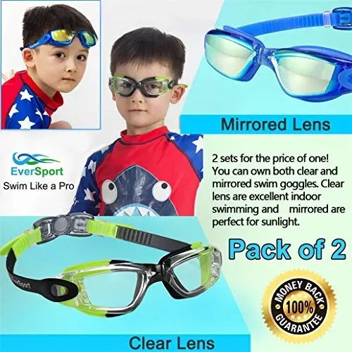 EverSport Kids Swim Goggles, Pack of 2 Swimming Goggles for Children Teens, Anti-Fog Anti-UV Youth Swim Glasses for Age4-16 - 7