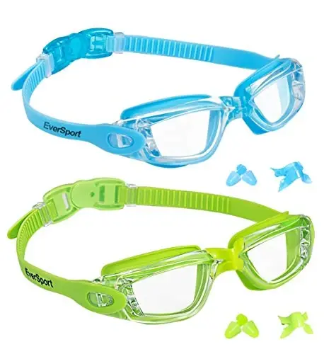 EverSport Kids Swim Goggles, Pack of 2 Swimming Goggles for Children Teens, Anti-Fog Anti-UV Youth Swim Glasses for Age4-16 - Modazone