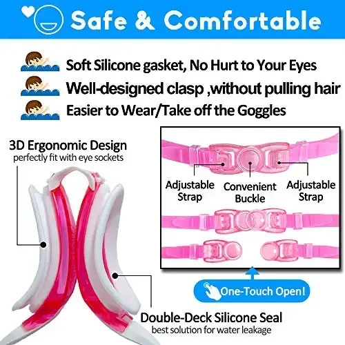 EverSport Kids Suzish Ko'zoynaklari, 2 dona Bolalar o'smirlar uchun suzish ko'zoynaklari to'plami, Tuman va UVga qarshi Yoshlar uchun suzish ko'zoynaklari 4-16 yosh - 4