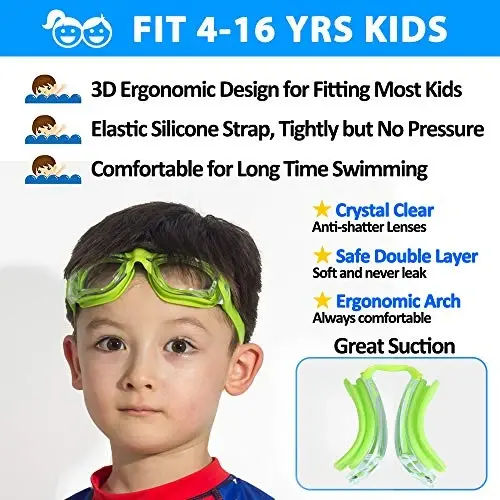 EverSport Kids suzish ko'zoynaklari, 2 dona bolalar va o'smirlar uchun suzish ko'zoynaklari, tuman va UVga qarshi yoshlar uchun suzish ko'zoynaklari 4-16 yosh - 6