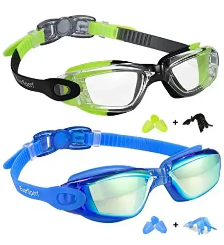 EverSport Kids Swim Goggles, 2 dona bolalar va o'smirlar uchun suzish ko'zoynaklari, tumanlanmaydigan va ultrabinafsha nurlaridan himoya qiluvchi, 4-16 yoshdagi bolalar uchun. 