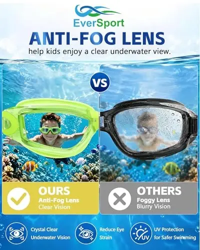 EverSport Kids Swim Goggles 2 Pack Anti-Fog Anti-UV Youth Boys Girls 4-16 | UV Protection Clear View Underwater Pool Swimming Goggles Glasses with 3 Nose Pieces, Ideal for Pool, Beach, Swim Lessons - 4