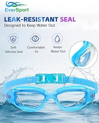 EverSport Kids Swim Goggles 2 Pack Anti-Fog Anti-UV Youth Boys Girls 4-16 | UV Protection Clear View Underwater Pool Swimming Goggles Glasses with 3 Nose Pieces, Ideal for Pool, Beach, Swim Lessons - 6