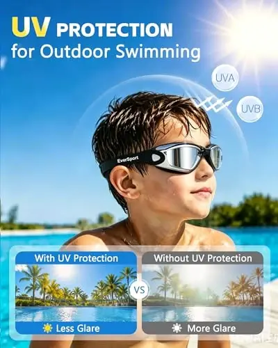EverSport Kids Swim Goggles, Pack of 2 Swimming Goggles for Children Teens, Anti-Fog Anti-UV Youth Swim Glasses for Age 4-16 - 5