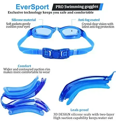 EverSport Kids Swim Goggles, Pack of 2 Swimming Goggles for Children Teens, Anti-Fog Anti-UV Youth Swim Glasses for Age 4-16 - 5