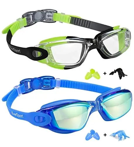 EverSport Kids Swim Goggles, Pack of 2 Swimming Goggles for Children Teens, Anti-Fog Anti-UV Youth Swim Glasses for Age 4-16 