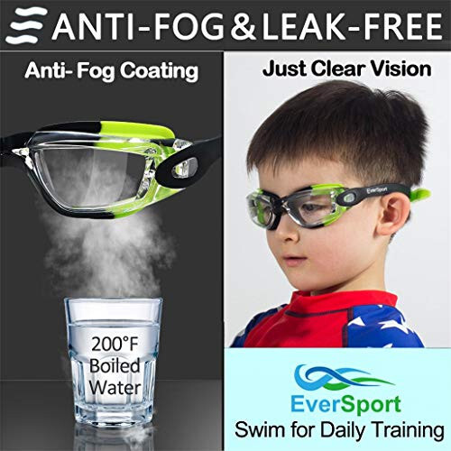 EverSport Kids Swim Goggles, Pack of 2 Swimming Goggles for Children Teens, Anti-Fog Anti-UV Youth Swim Glasses for Age4-16 - 83