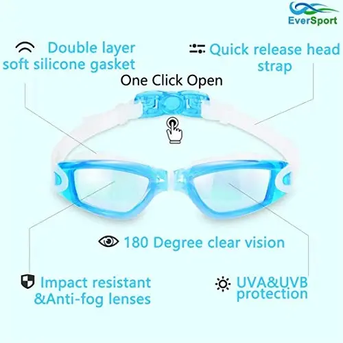 EverSport Kids Swim Goggles, Pack of 2 Swimming Goggles for Children Teens, Anti-Fog Anti-UV Youth Swim Glasses for Age4-16 - 2