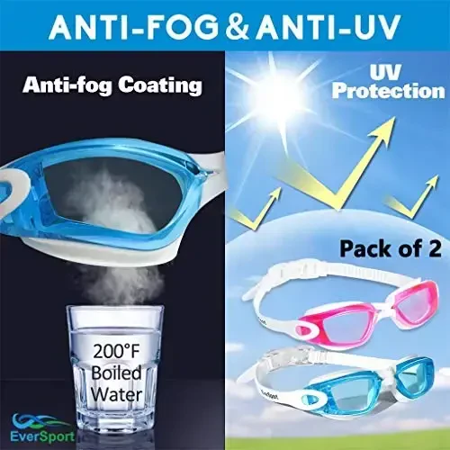 EverSport Kids Swim Goggles, Pack of 2 Swimming Goggles for Children Teens, Anti-Fog Anti-UV Youth Swim Glasses for Age4-16 - 4