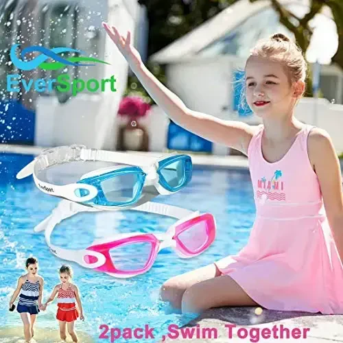 EverSport Kids Swim Goggles, Pack of 2 Swimming Goggles for Children Teens, Anti-Fog Anti-UV Youth Swim Glasses for Age4-16 - 5
