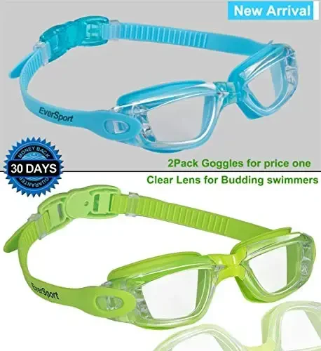 EverSport Kids Swim Goggles, Pack of 2 Swimming Goggles for Children Teens, Anti-Fog Anti-UV Youth Swim Glasses for Age4-16 - 3